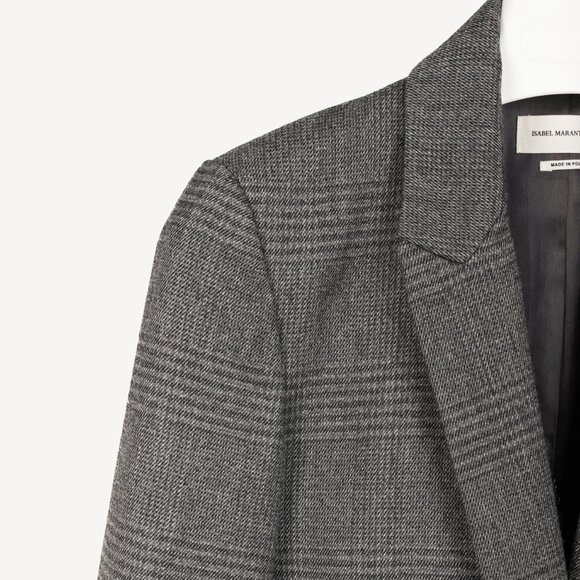 Isabel Marant Etoile Grey Plaid Wool-Blend Blazer - Picture 4 of 9